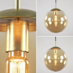 Amber glazen hanglamp 30 cm met messing en zwart></noscript>Straluma Discount
