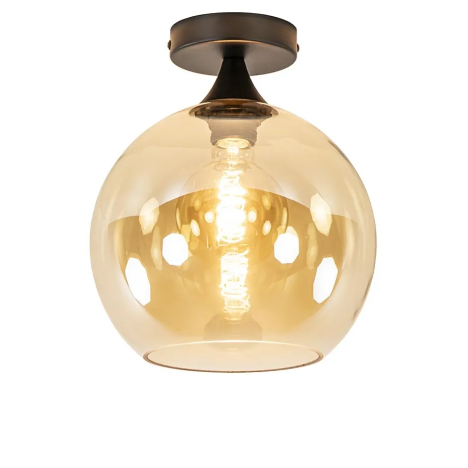 Amber glazen plafondlamp 25 cm met zwart>Straluma Discount
