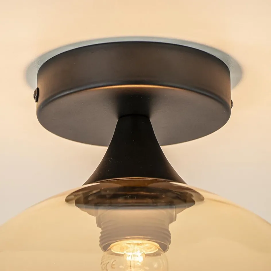 Amber glazen plafondlamp 25 cm met zwart>Straluma Discount