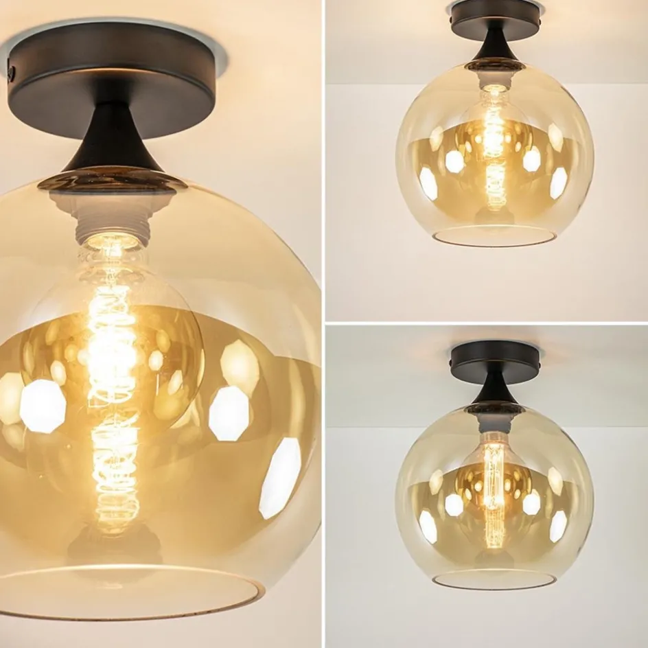 Amber glazen plafondlamp 25 cm met zwart>Straluma Discount