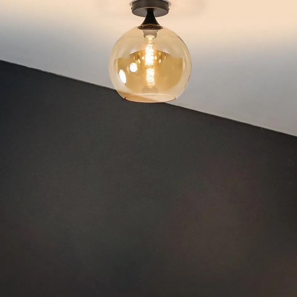 Amber glazen plafondlamp 25 cm met zwart>Straluma Discount