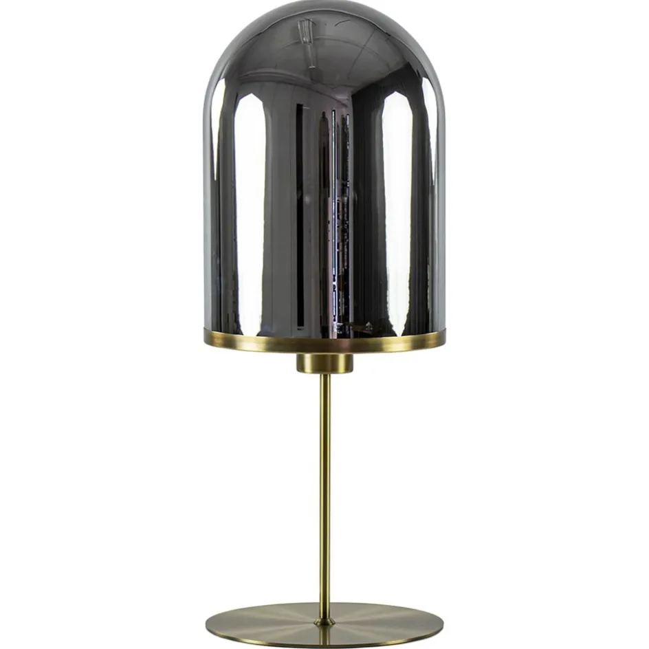 Antiek bronzen tafellamp Maverick met smoke glas groot>Straluma Discount
