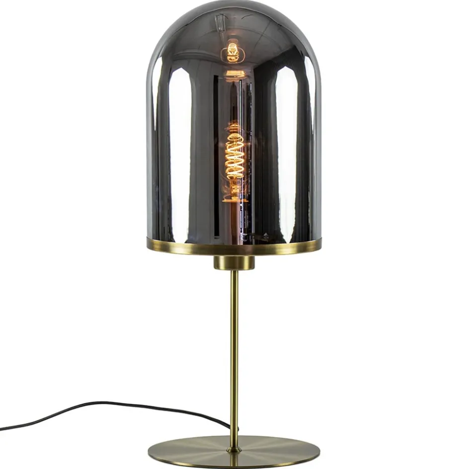 Antiek bronzen tafellamp Maverick met smoke glas groot>Straluma Discount