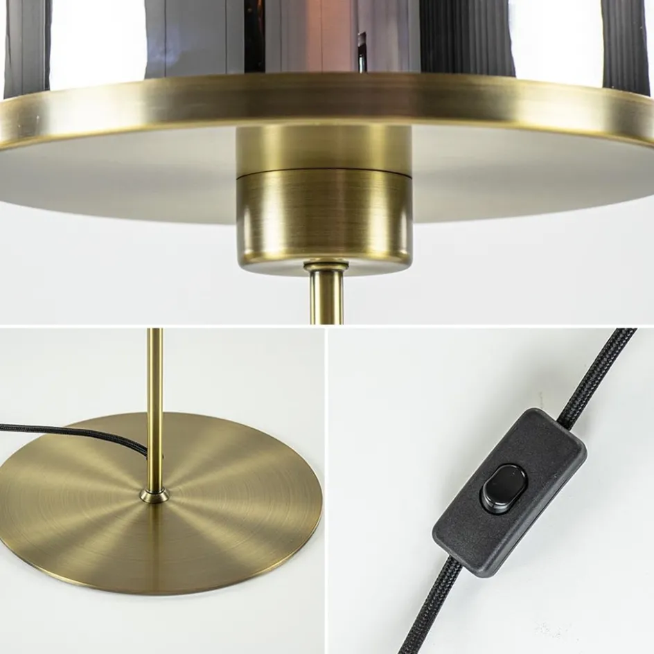 Antiek bronzen tafellamp Maverick met smoke glas groot>Straluma Discount