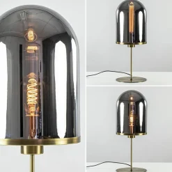 Antiek bronzen tafellamp Maverick met smoke glas groot><noscript><img width=