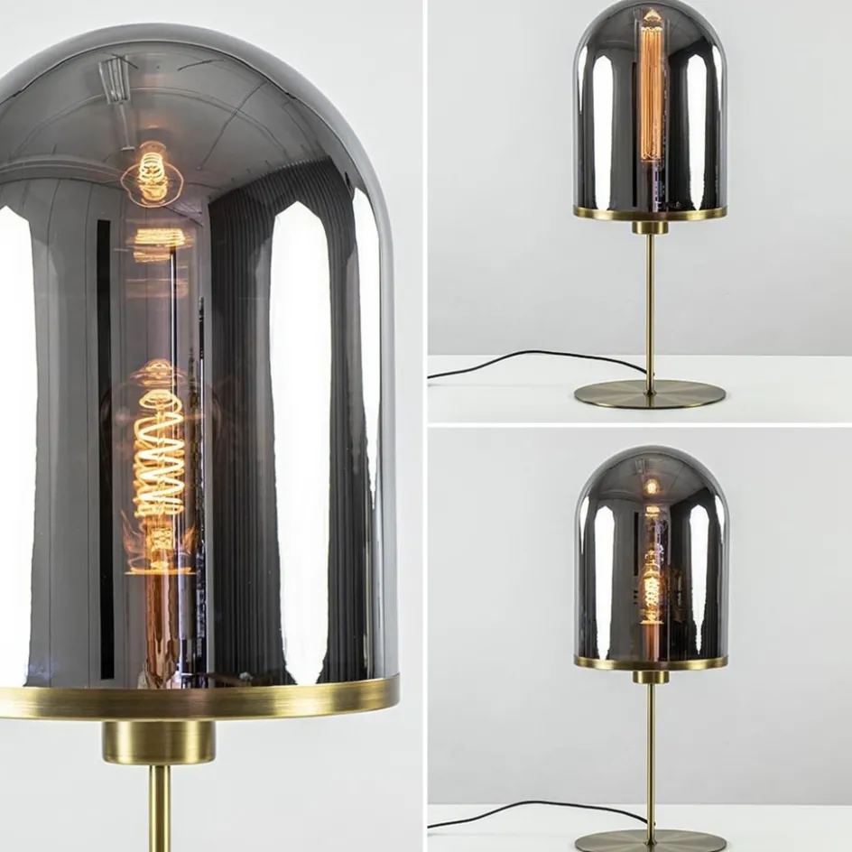 Antiek bronzen tafellamp Maverick met smoke glas groot>Straluma Discount