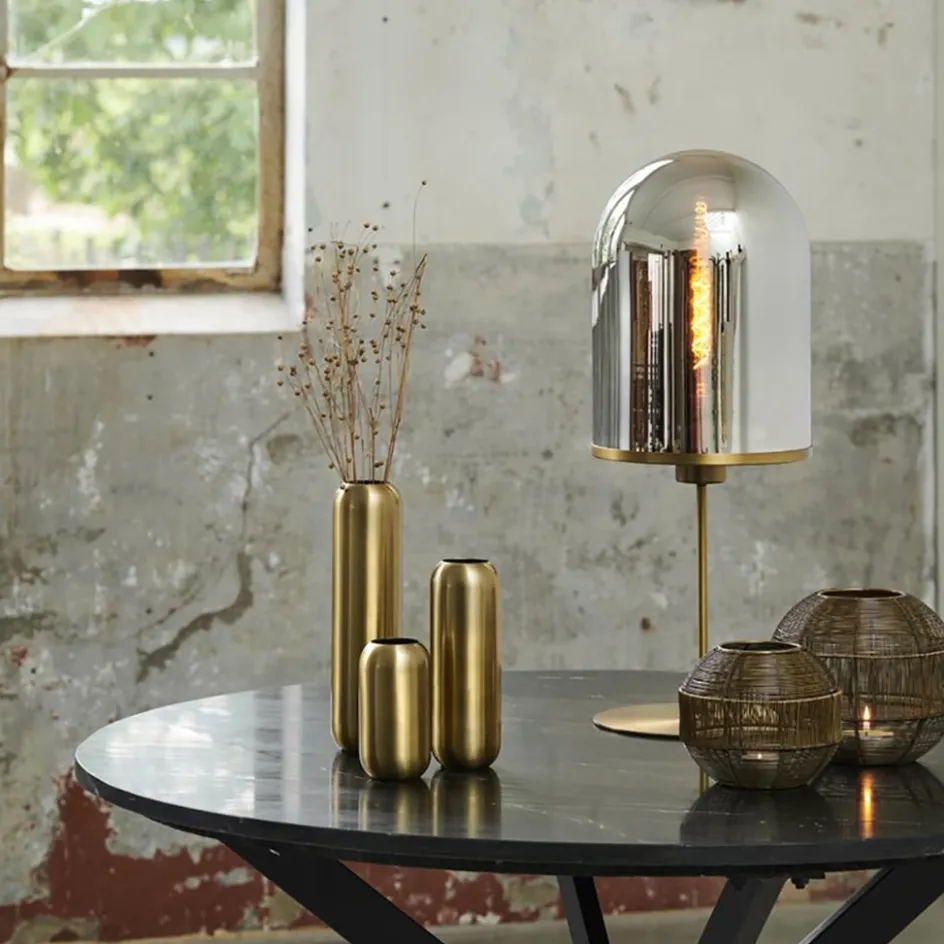 Antiek bronzen tafellamp Maverick met smoke glas groot>Straluma Discount