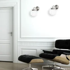 Art Deco wandlamp staal met wit glas><noscript><img width=