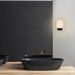 Badkamerwandlamp zwart met opaal glazen kap><noscript><img width=