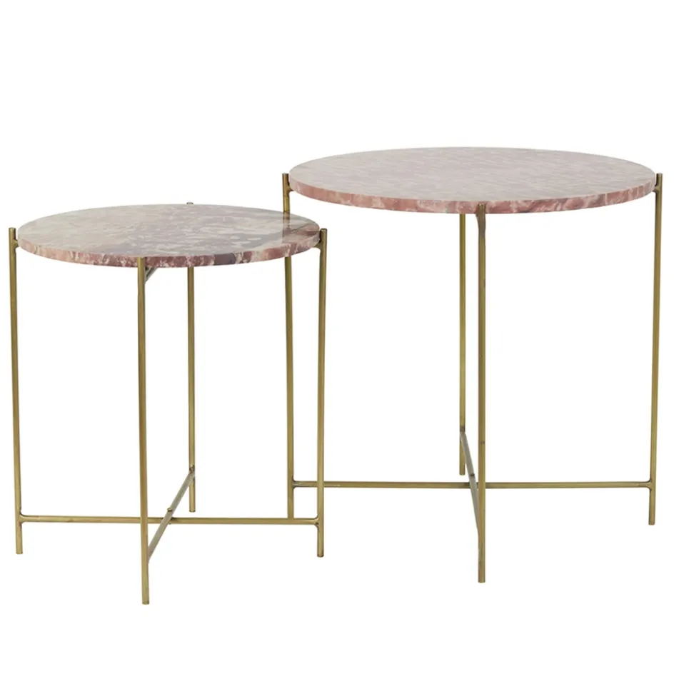 Bijzettafel Delon set van 2 marrmer roze/goud>Straluma Discount