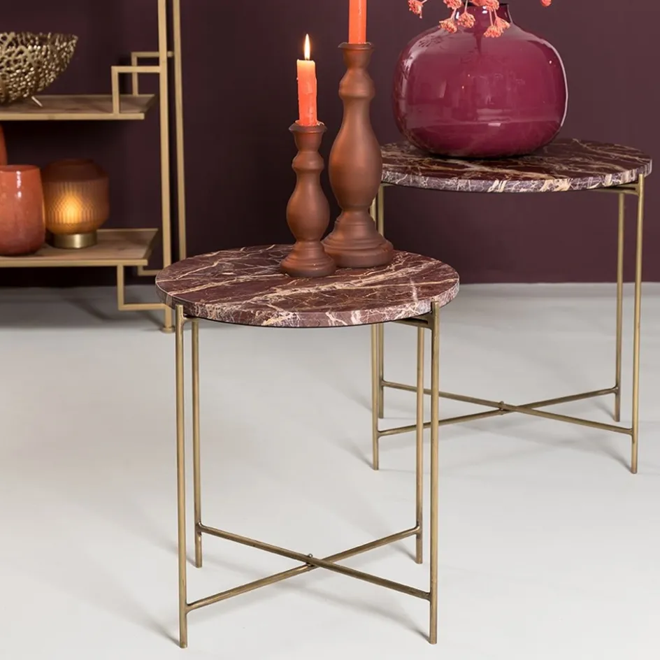 Bijzettafel Delon set van 2 marrmer roze/goud>Straluma Discount