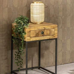 Bijzettafel met lade mangohout/metaal><noscript><img width=