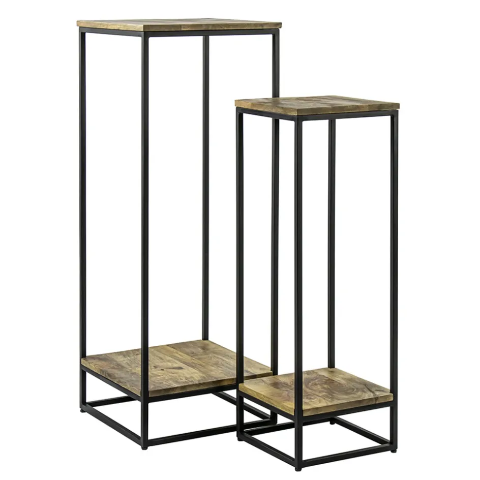 Bijzettafel set van 2 hout/staal 40x40cm>Straluma Online