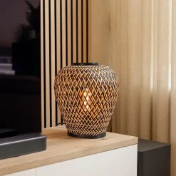 Botanische tafellamp bamboe met zwart><noscript><img width=