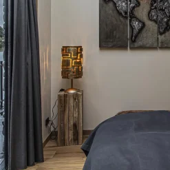 Brons metalen tafellamp inclusief dimmer><noscript><img width=