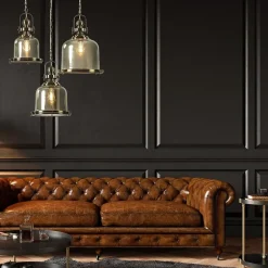 Bronzen scheepslamp met amber glas 33 cm><noscript><img width=