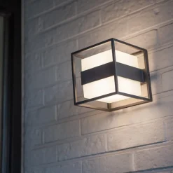 Buitenlamp kubus IP54 inclusief LED donker grijs></noscript>Straluma