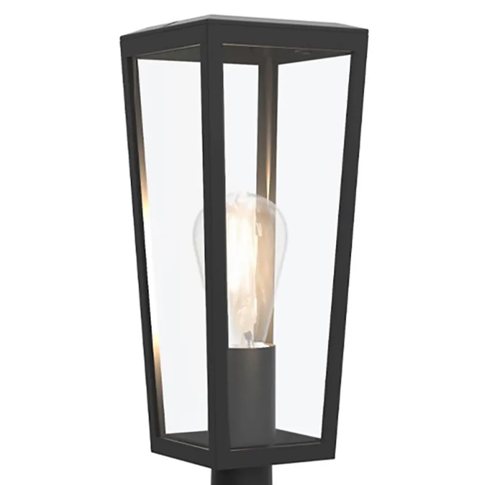Buitenlamp lantaarn op voet zwart met helder glas>Straluma Online
