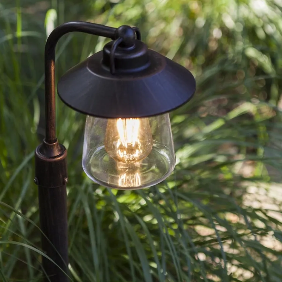 Buitenlamp op paal zwart/roest met helder glas>Straluma Online