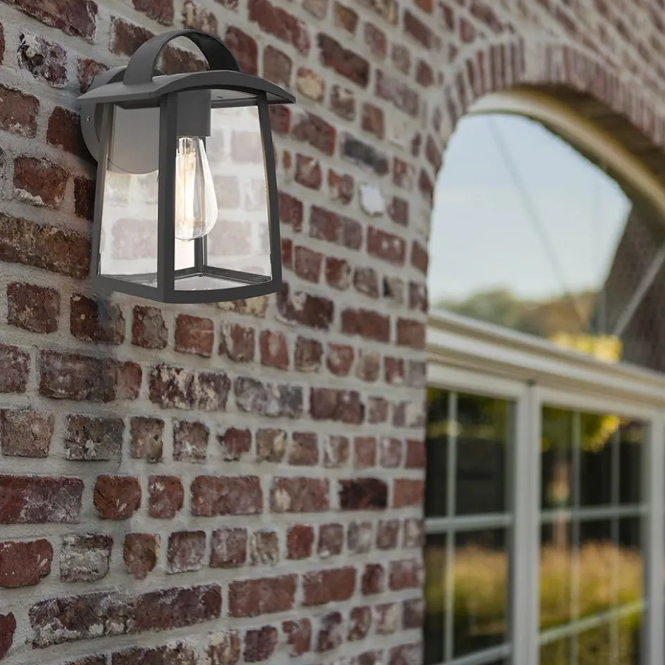 Buitenlamp wand zwart met helder glas>Straluma Online