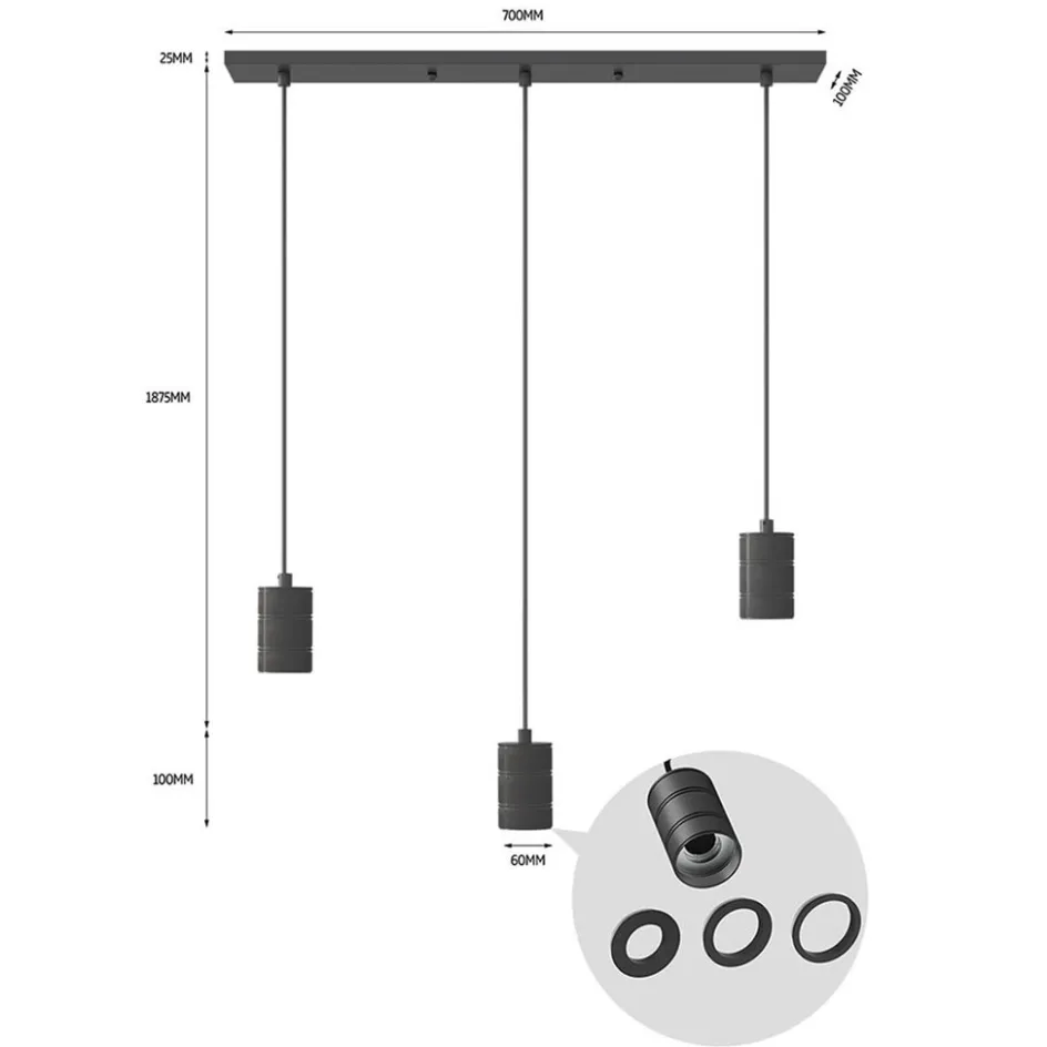 Calex multipendel 3-lichts balk E27 pendels zwart>Straluma Sale