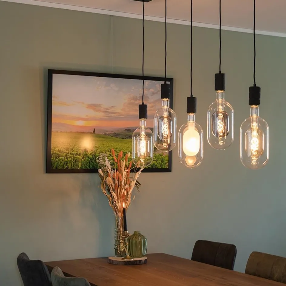 Calex multipendel plafondbalk 5-lichts E27 pendels zwart>Straluma New