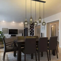 Chique 5-lichts hanglamp smoke glas met brons></noscript>Straluma Hot