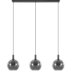 Chique 3-lichts hanglamp zwart met smoke glazen bollen>Straluma Online