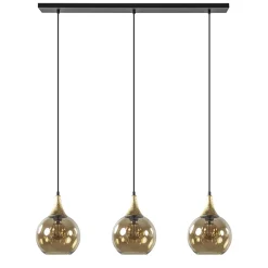 Chique 3-lichts hanglamp zwart/goud met amber glas>Straluma Best