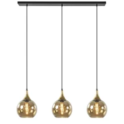 Chique 3-lichts hanglamp zwart/goud met amber glas>Straluma Best
