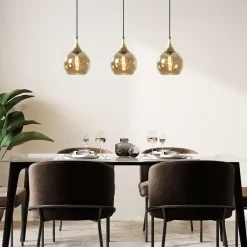 Chique 3-lichts hanglamp zwart/goud met amber glas></noscript>Straluma Best