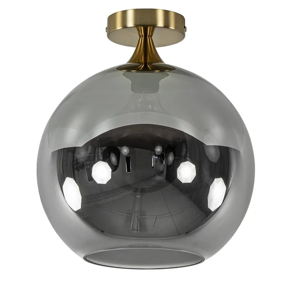 Chique plafondlamp goud met smoke/titanium glazen bol>Straluma Best