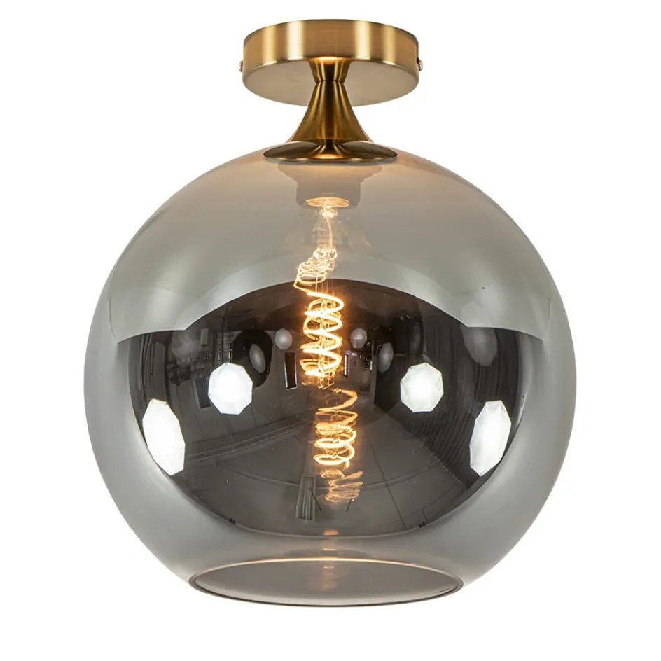 Chique plafondlamp goud met smoke/titanium glazen bol>Straluma Best
