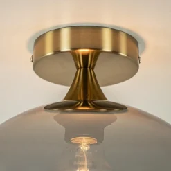 Chique plafondlamp goud met smoke/titanium glazen bol><noscript><img width=