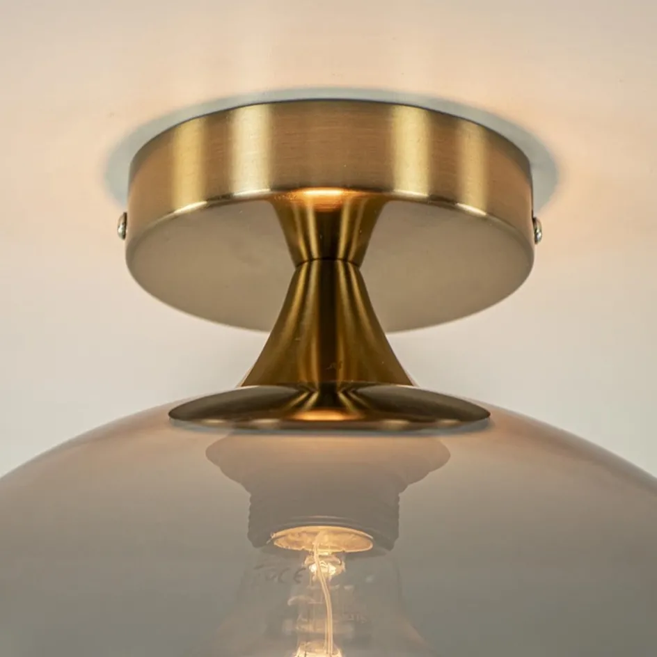 Chique plafondlamp goud met smoke/titanium glazen bol>Straluma Best