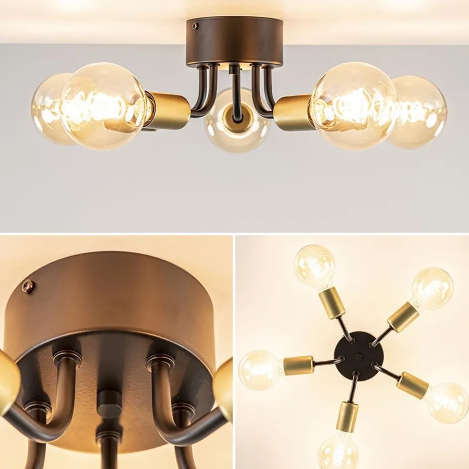 Chique plafondlamp mat zwart met goud>Straluma Sale