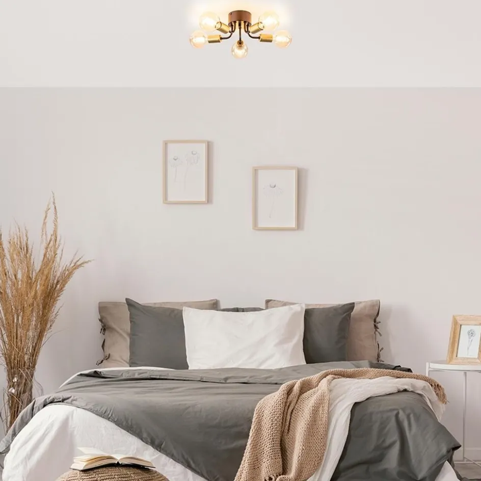 Chique plafondlamp mat zwart met goud>Straluma Sale