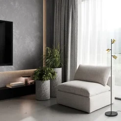 Chique staande lamp mat zwart met gouden spots><noscript><img width=