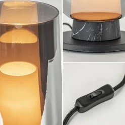 Chique tafellamp zwart marmer met smoke glazen kap><noscript><img width=