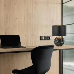 Chique tafellamp zwart met kap zwart/goud><noscript><img width=