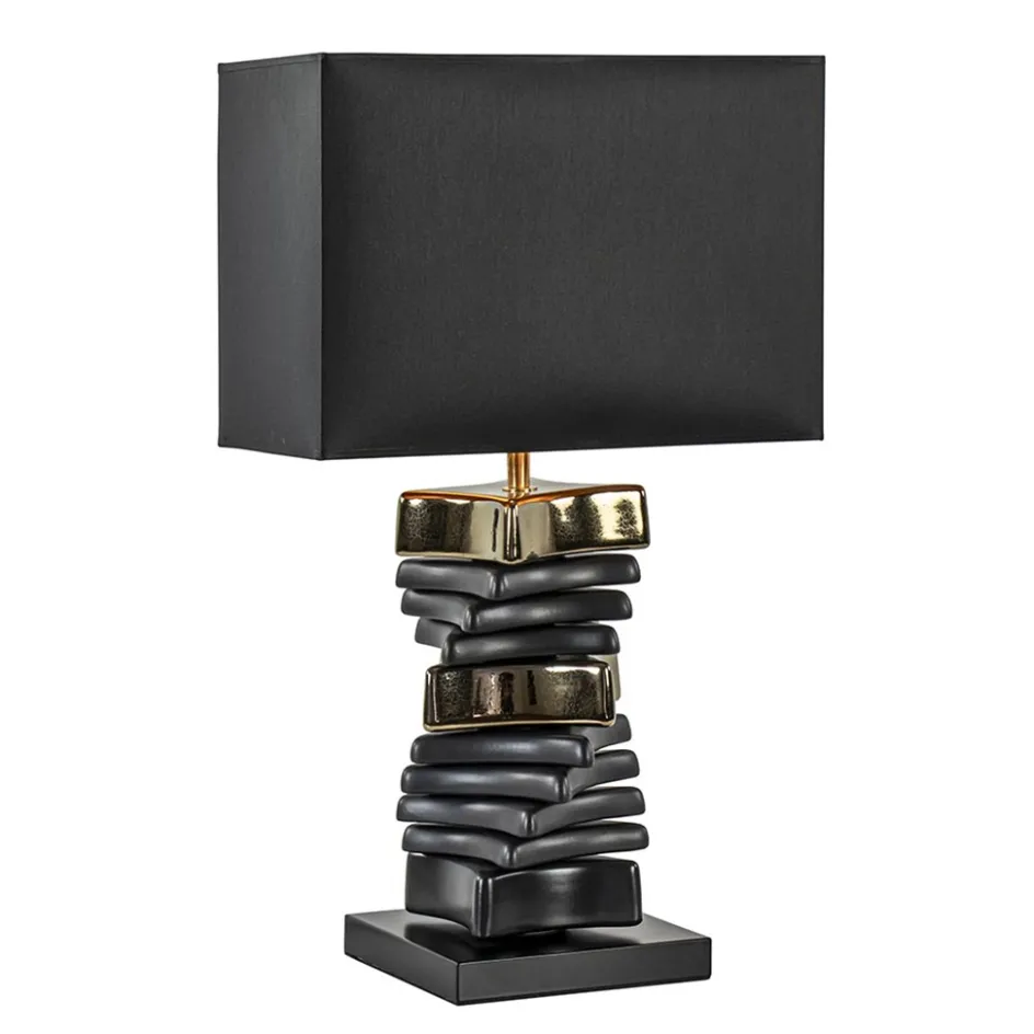 Chique tafellamp zwart met goud en rechthoekige kap>Straluma Clearance
