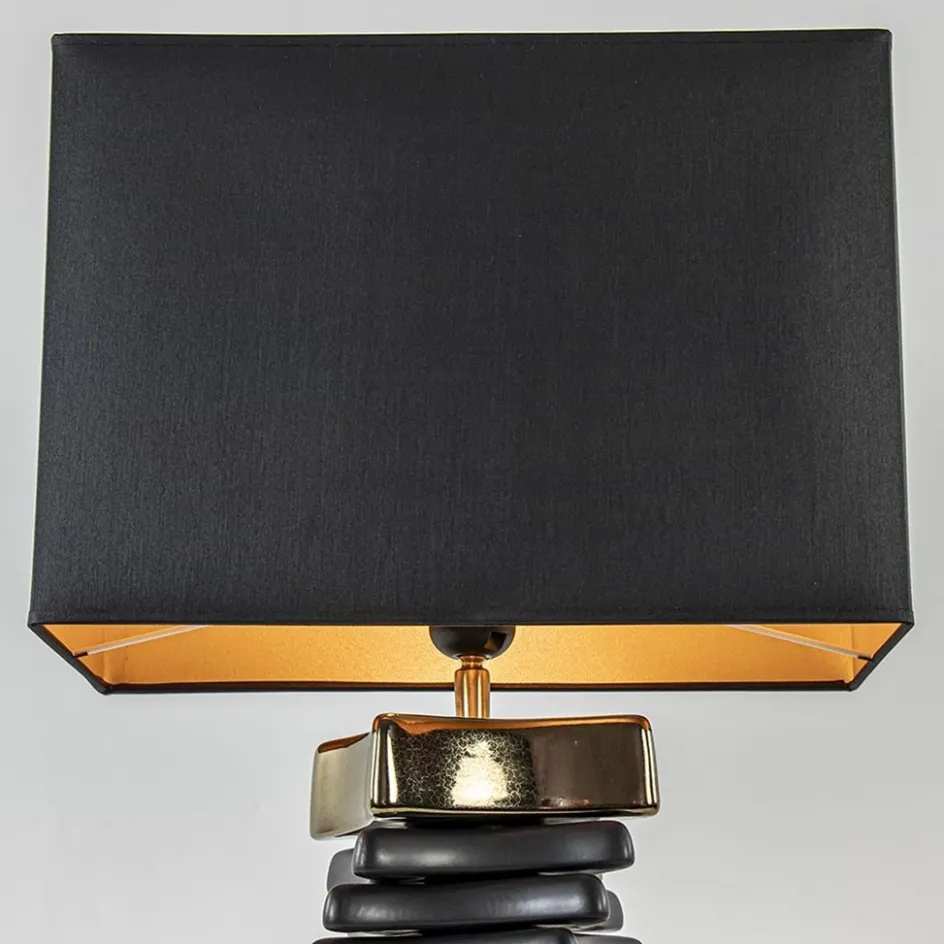 Chique tafellamp zwart met goud en rechthoekige kap>Straluma Clearance