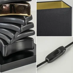 Chique tafellamp zwart met goud en rechthoekige kap><noscript><img width=