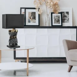 Chique tafellamp zwart met goud en rechthoekige kap><noscript><img width=