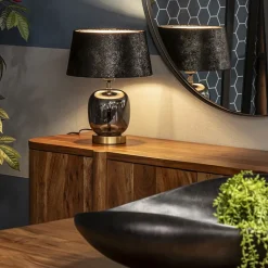 Chique tafellamp zwart/goud met kap></noscript>Straluma Discount