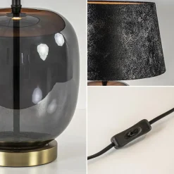 Chique tafellamp zwart/goud met kap><noscript><img width=