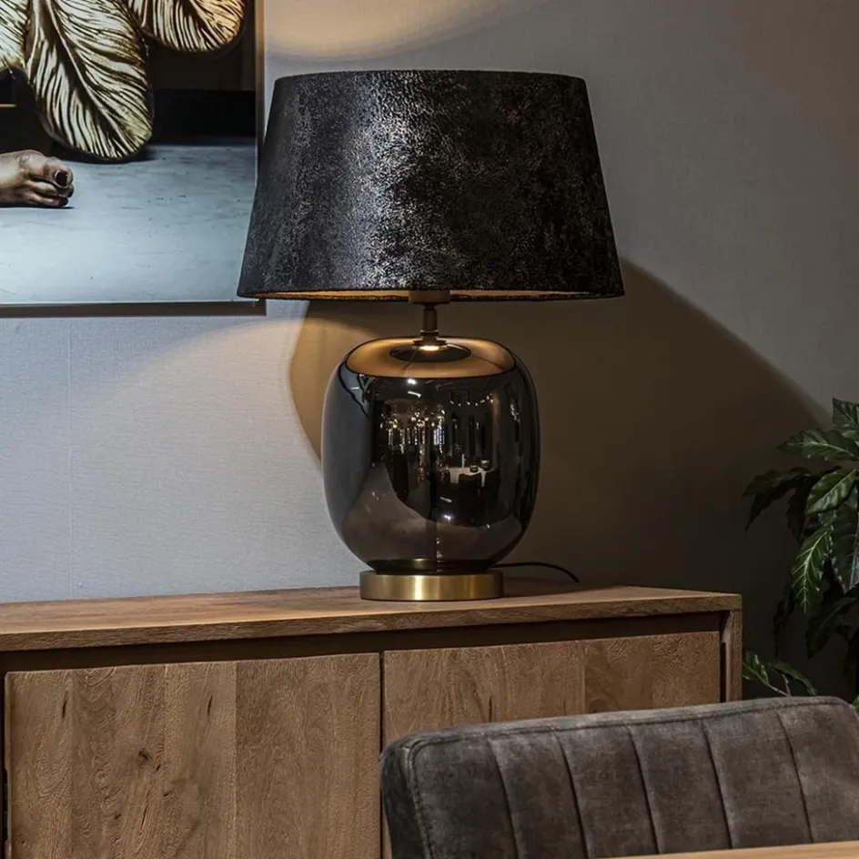 Chique tafellamp zwart/goud met kap>Straluma