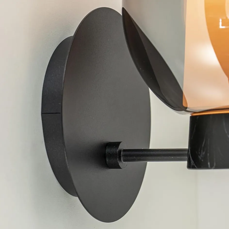 Chique wandlamp zwart marmer met smoke glas>Straluma Best