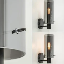 Chique wandlamp zwart met smoke glas cilinder></noscript>Straluma Hot