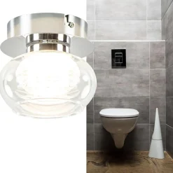 Chromen plafondlamp met helder glas incl. LED><noscript><img width=